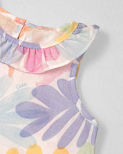 Conjunto blusa estampada con bolero y falda short con moñitos azul para bebé niña