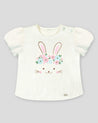 Camiseta con mangas bombacha y estampado de conejo para bebé niña