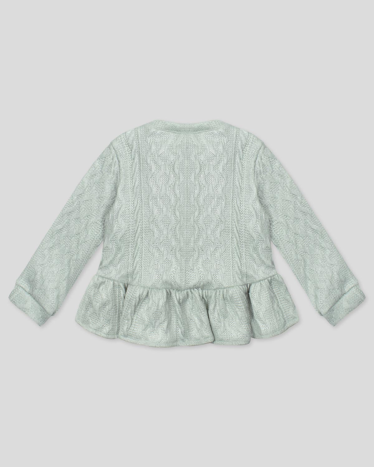 Saco en tela tejida verde con brillos y botones para bebé niña