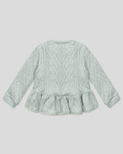 Saco en tela tejida verde con brillos y botones para bebé niña