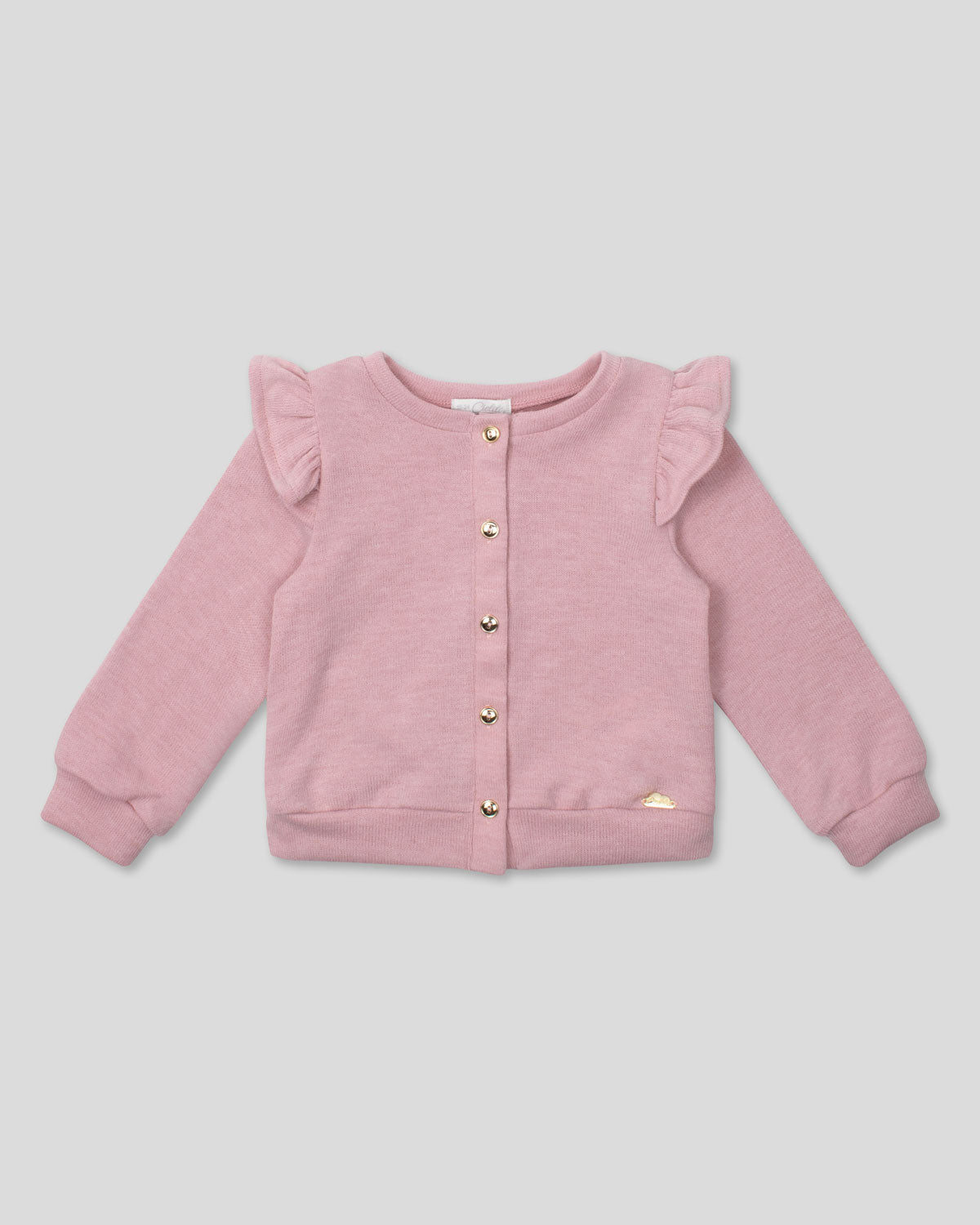 Saco rosado con boleritos en hombro y botones dorados para bebé niña