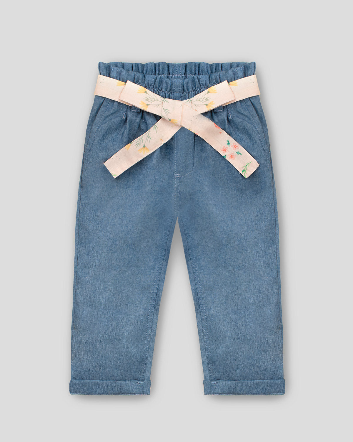 Pantalón en chambray con cinturón para bebé niña