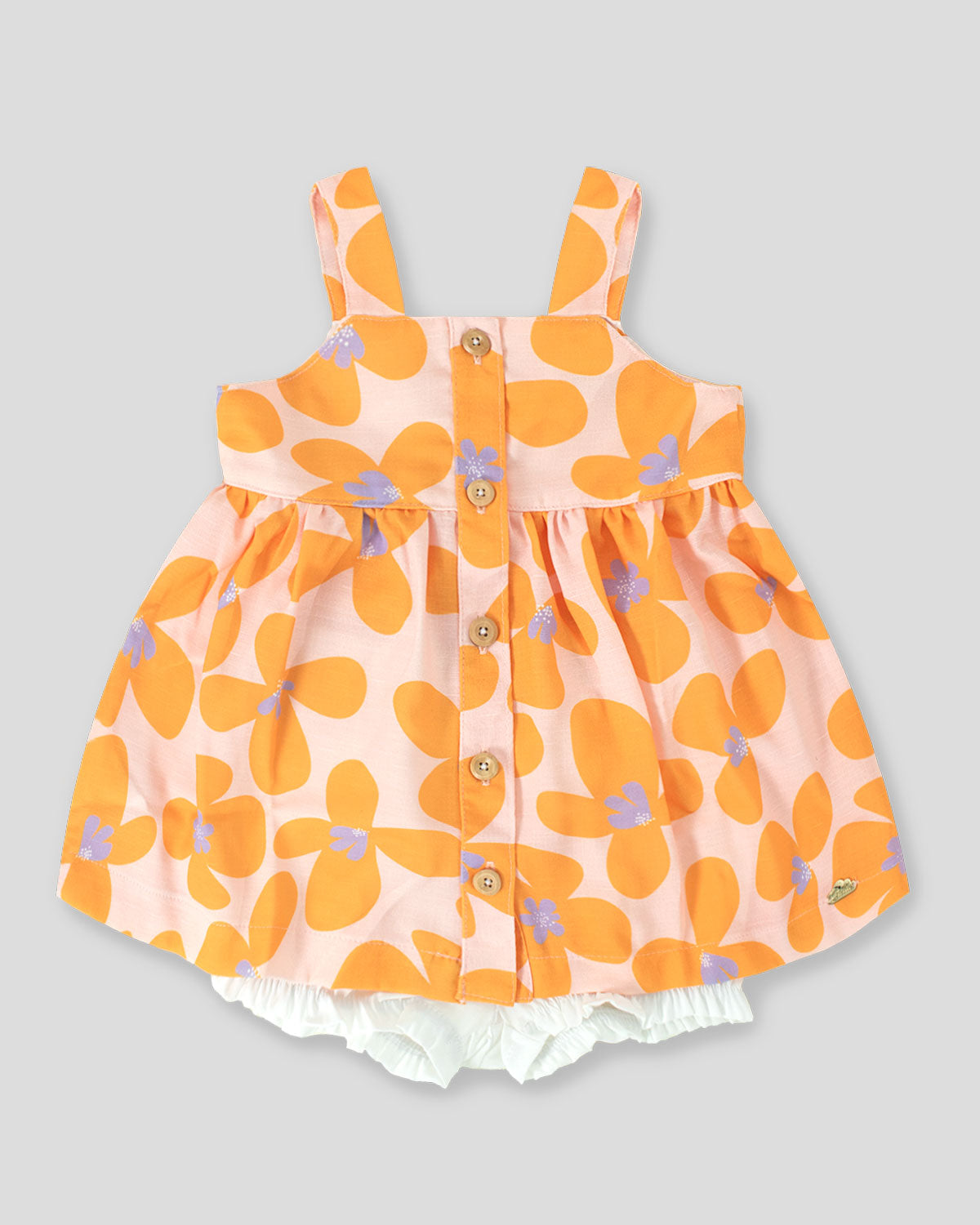 Vestido de flores naranja y panty para bebé niña 