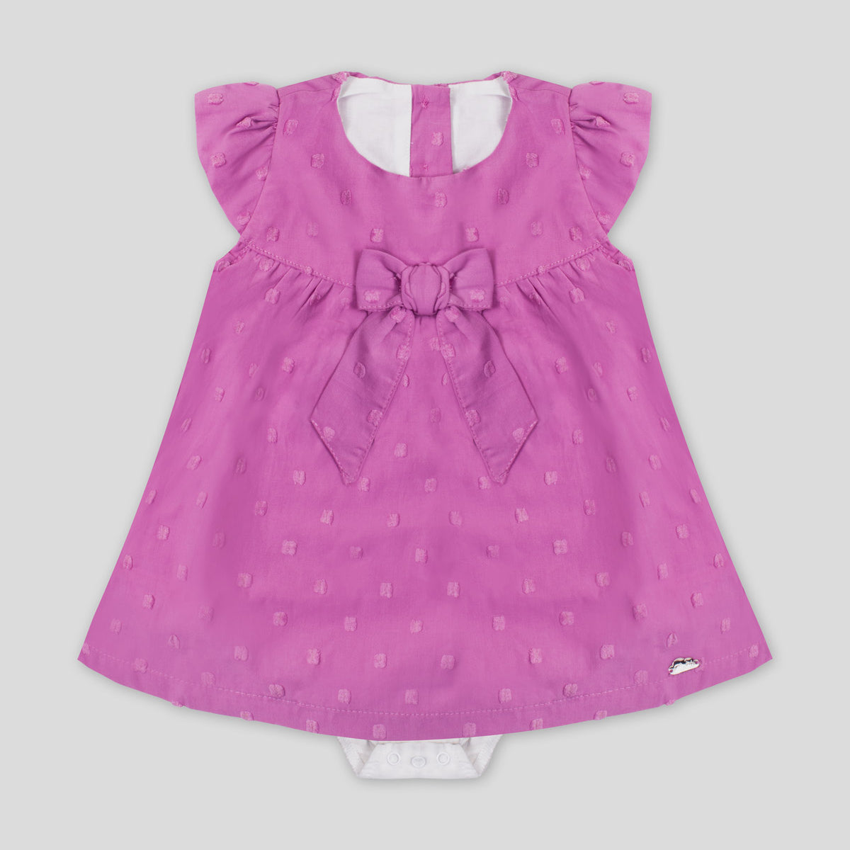 Vestido body morado con puntos y detalle de moño para bebé niña