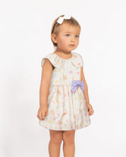 Vestido body estampado con flores y conejitos y moño lila para bebé niña