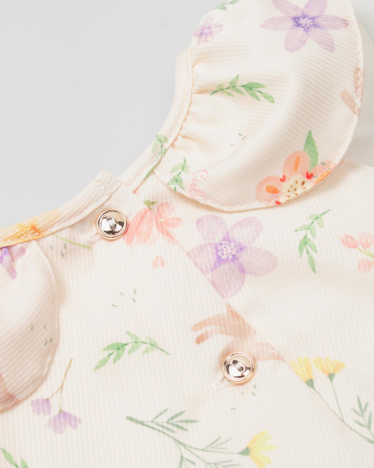 Vestido body estampado con flores y conejitos y moño lila para bebé niña