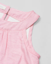 Vestido body en tejido crepe rosado con aplique y bolero para bebé niña