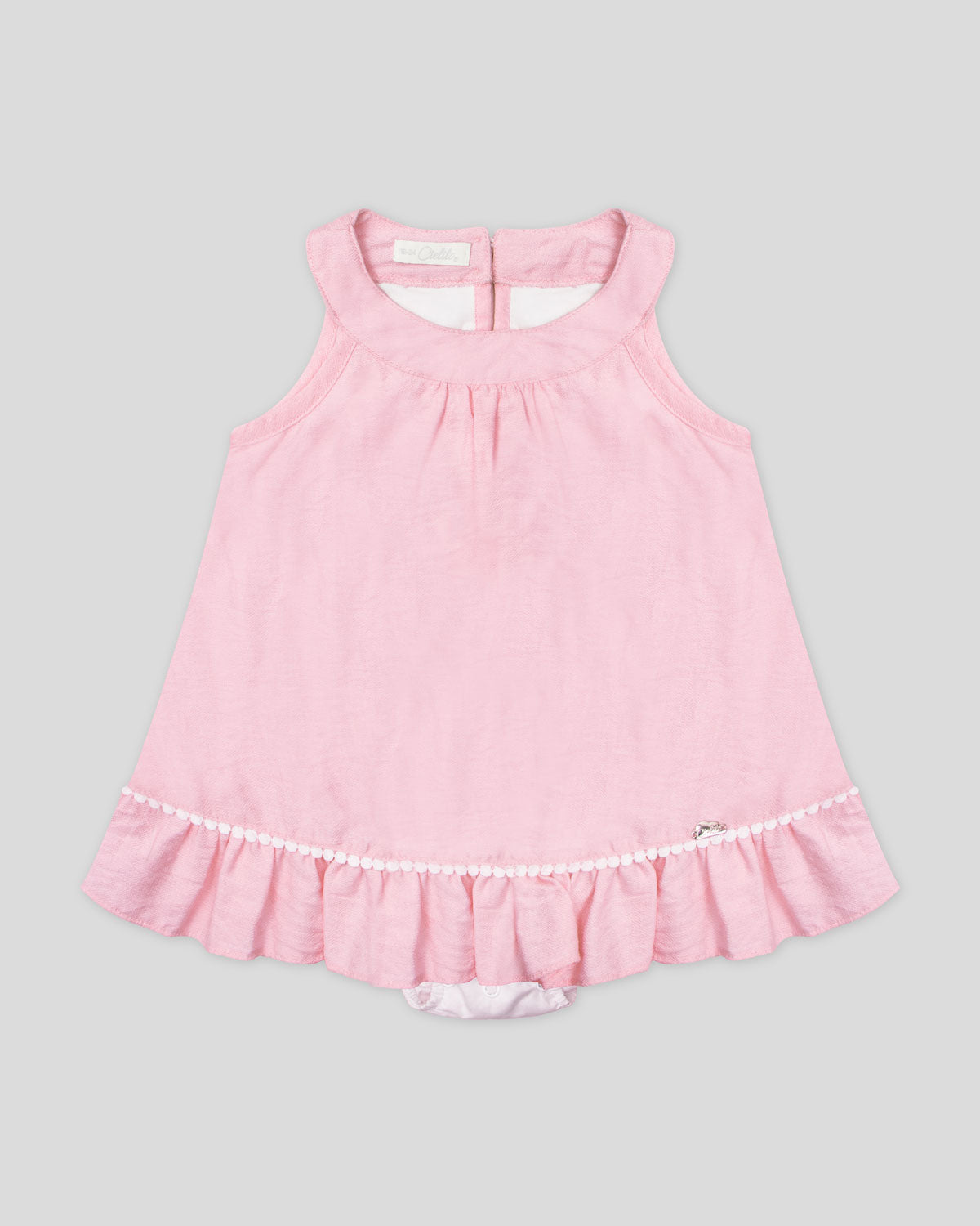 Vestido body en tejido crepe rosado con aplique y bolero para bebé niña