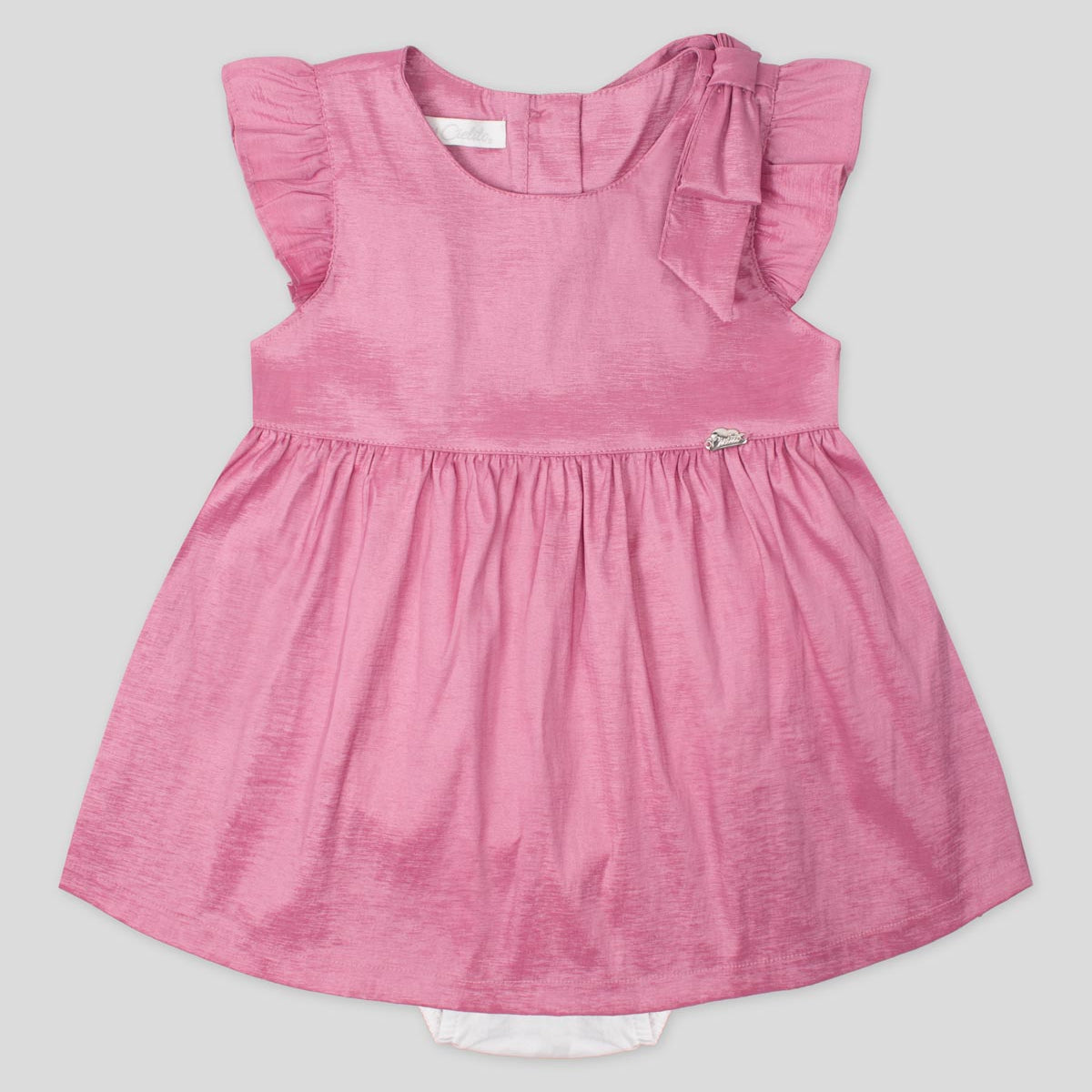 Vestido body rosa con boleros y detalle de moño en hombro para bebé niña