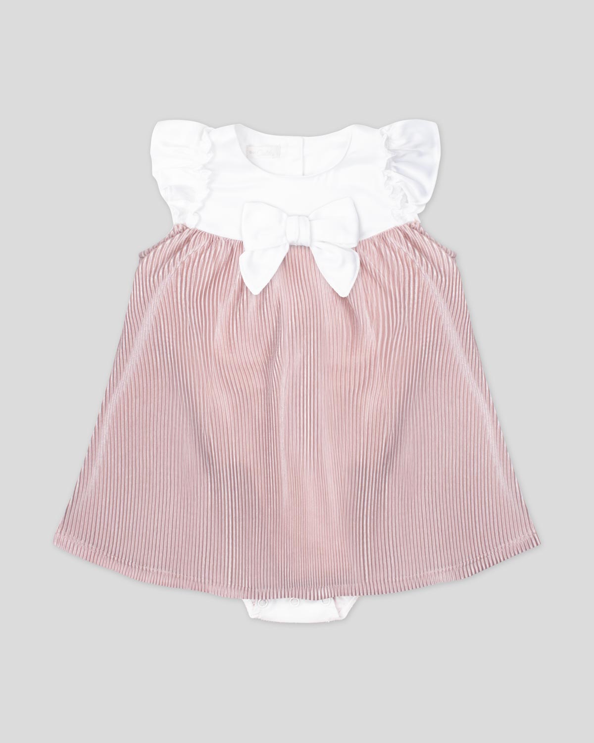 Vestido body con moño y plisado palo de rosa para bebé niña