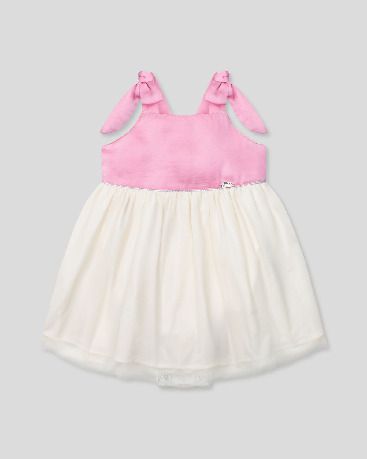 Vestido body rosa y blanco de tiras con moñitos para bebé niña