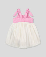 Vestido body rosa y blanco de tiras con moñitos para bebé niña