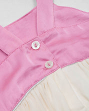 Vestido body rosa y blanco de tiras con moñitos para bebé niña