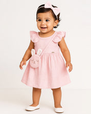 Vestido body rosado con conejito para bebé niña