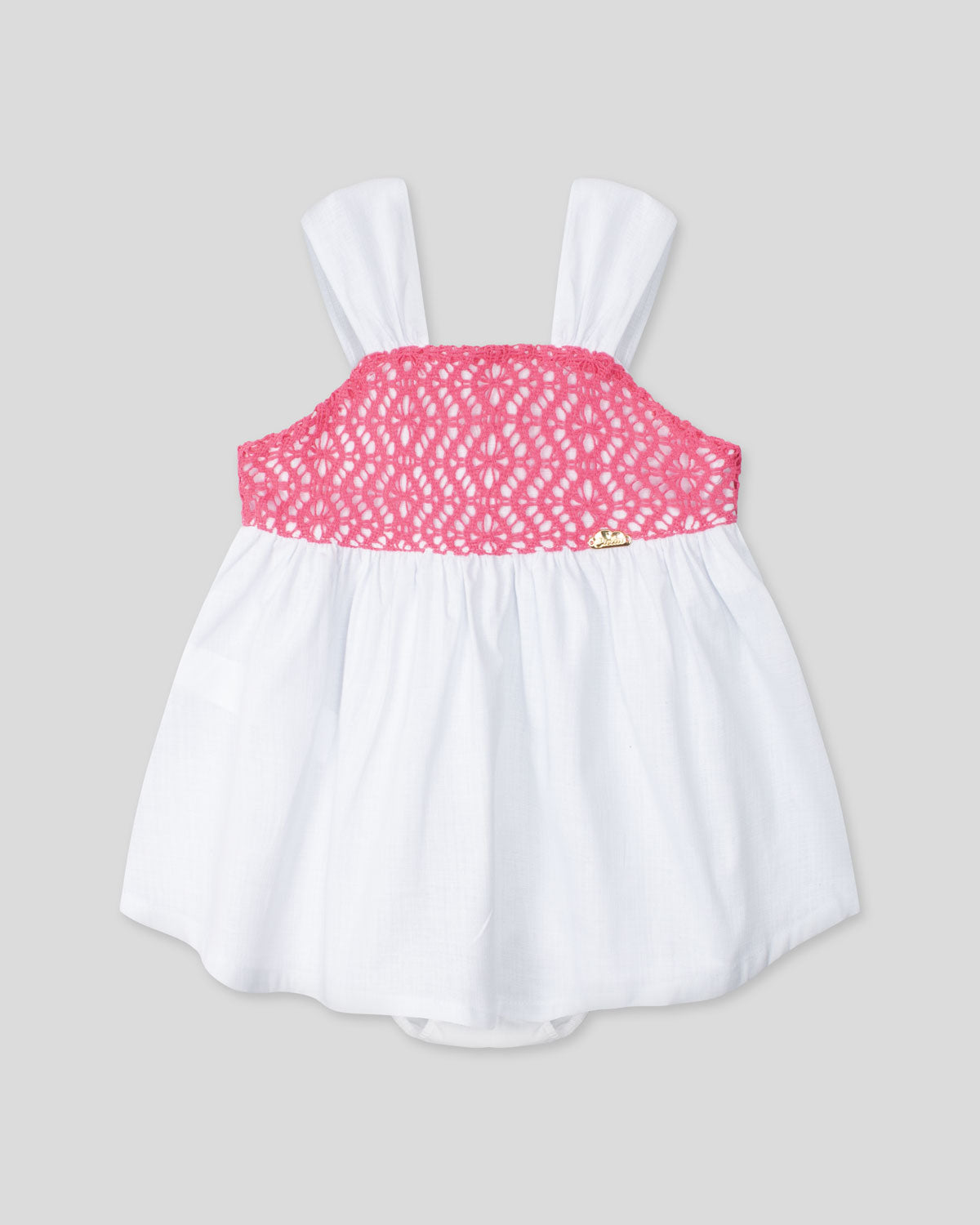 Vestido body blanco de tiras con textura tejida para bebé niña