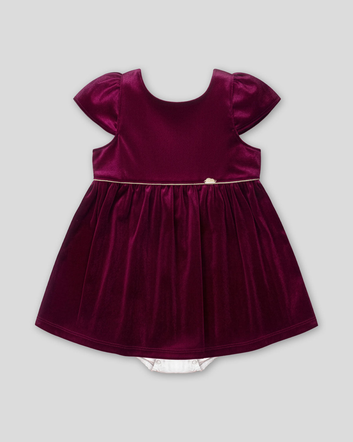 Vestido body en velvet vinotinto con botonadura en espalda para bebé niña