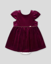 Vestido body en velvet vinotinto con botonadura en espalda para bebé niña