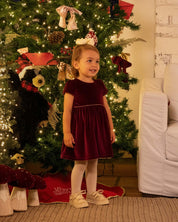 Vestido body en velvet vinotinto con botonadura en espalda para bebé niña