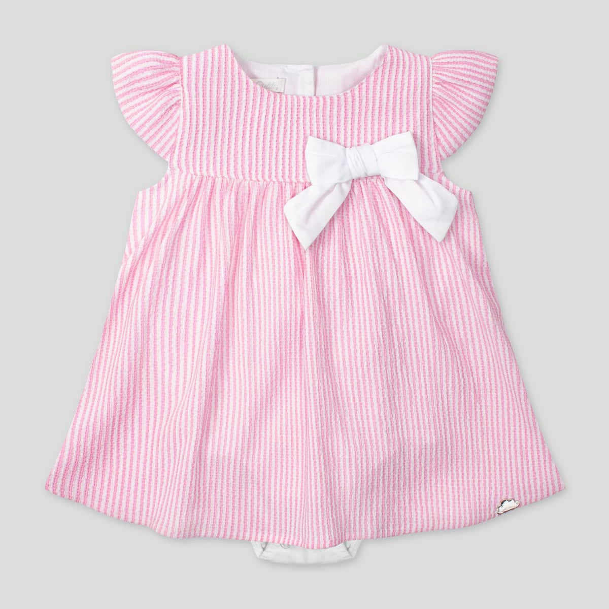 Vestido body de rayas rosa con orejas de conejito en espalda para bebé niña