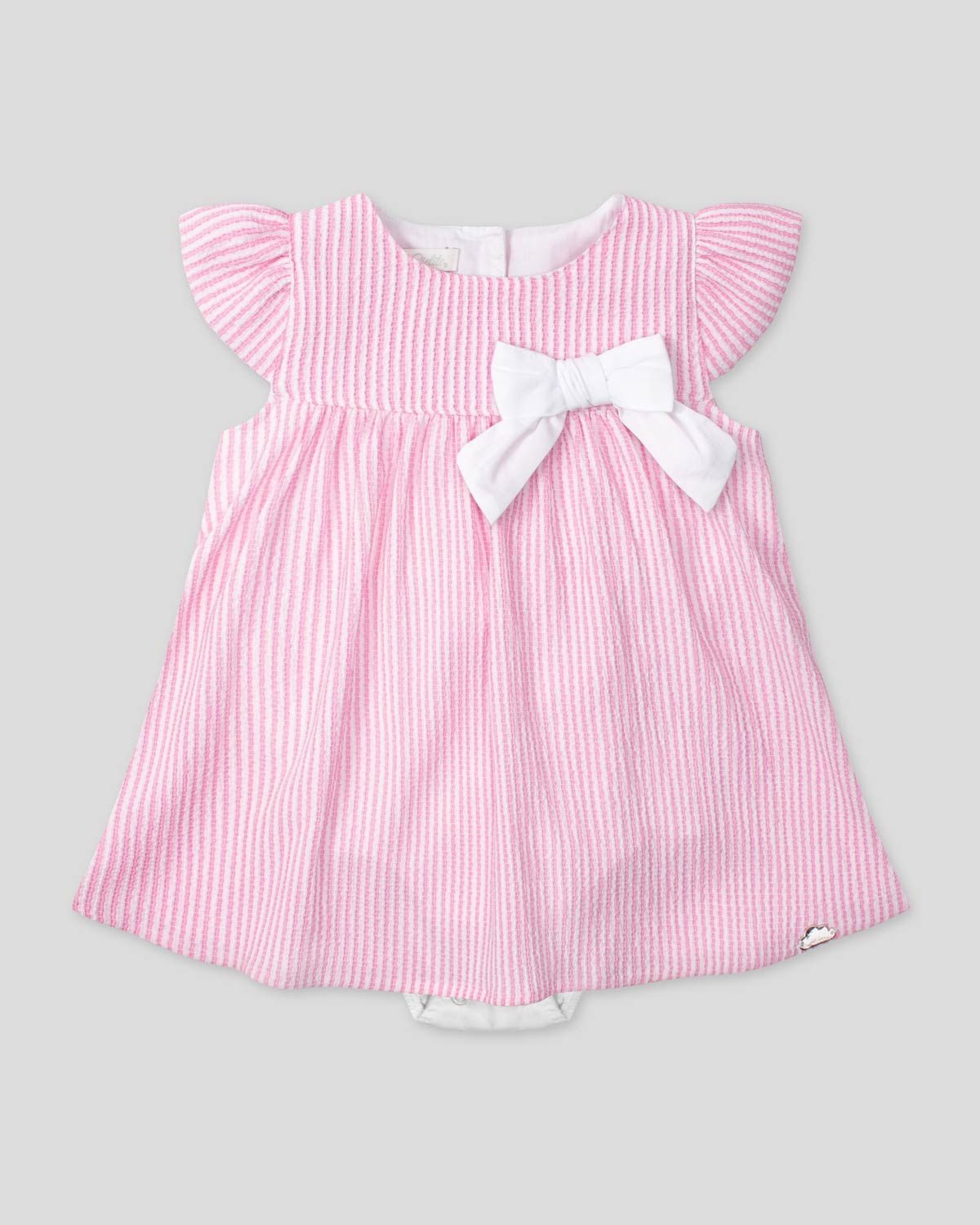 Vestido body de rayas rosa con orejas de conejito en espalda para bebé niña