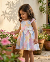 Vestido body con estampado floral pastel con moño blanco para bebé niña