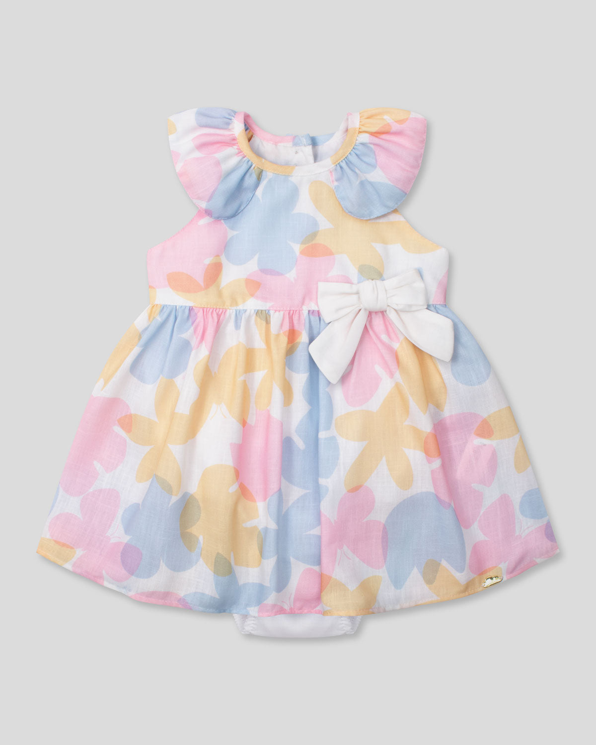 Vestido body con estampado floral pastel con moño blanco para bebé niña