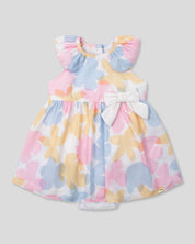 Vestido body con estampado floral pastel con moño blanco para bebé niña