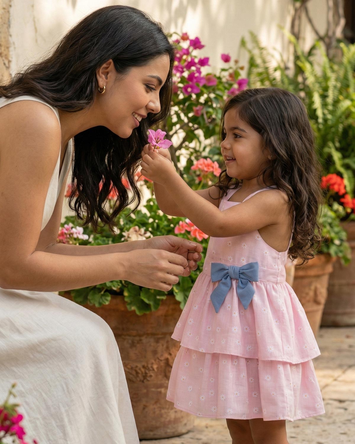 Vestido body rosa estampada de flores con boleros para bebé niña