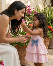 Vestido body rosa estampada de flores con boleros para bebé niña
