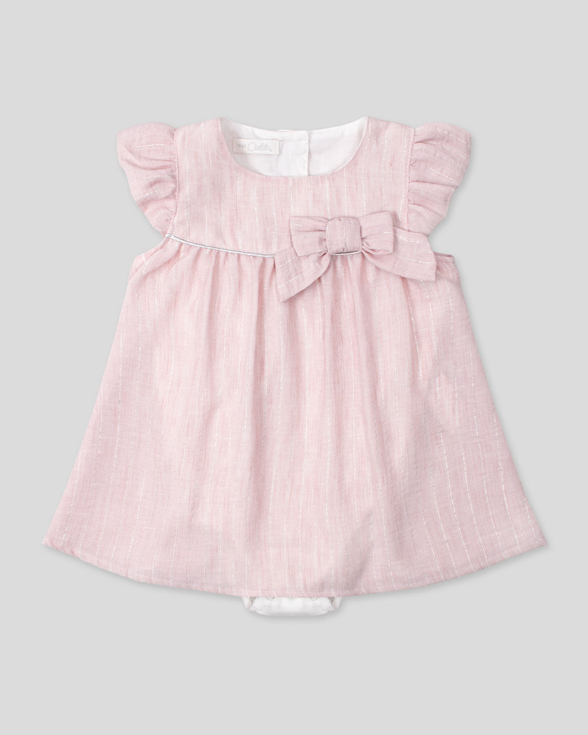Vestido body rosa pastel con moño y brillos para bebé niña