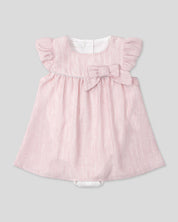Vestido body rosa pastel con moño y brillos para bebé niña