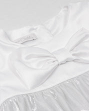 Vestido body con moño blanco satinado y plateado para bebé niña