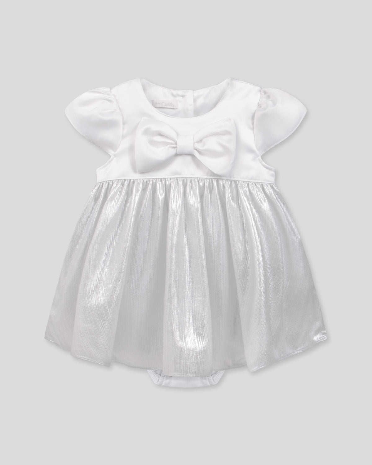 Vestido body con moño blanco satinado y plateado para bebé niña