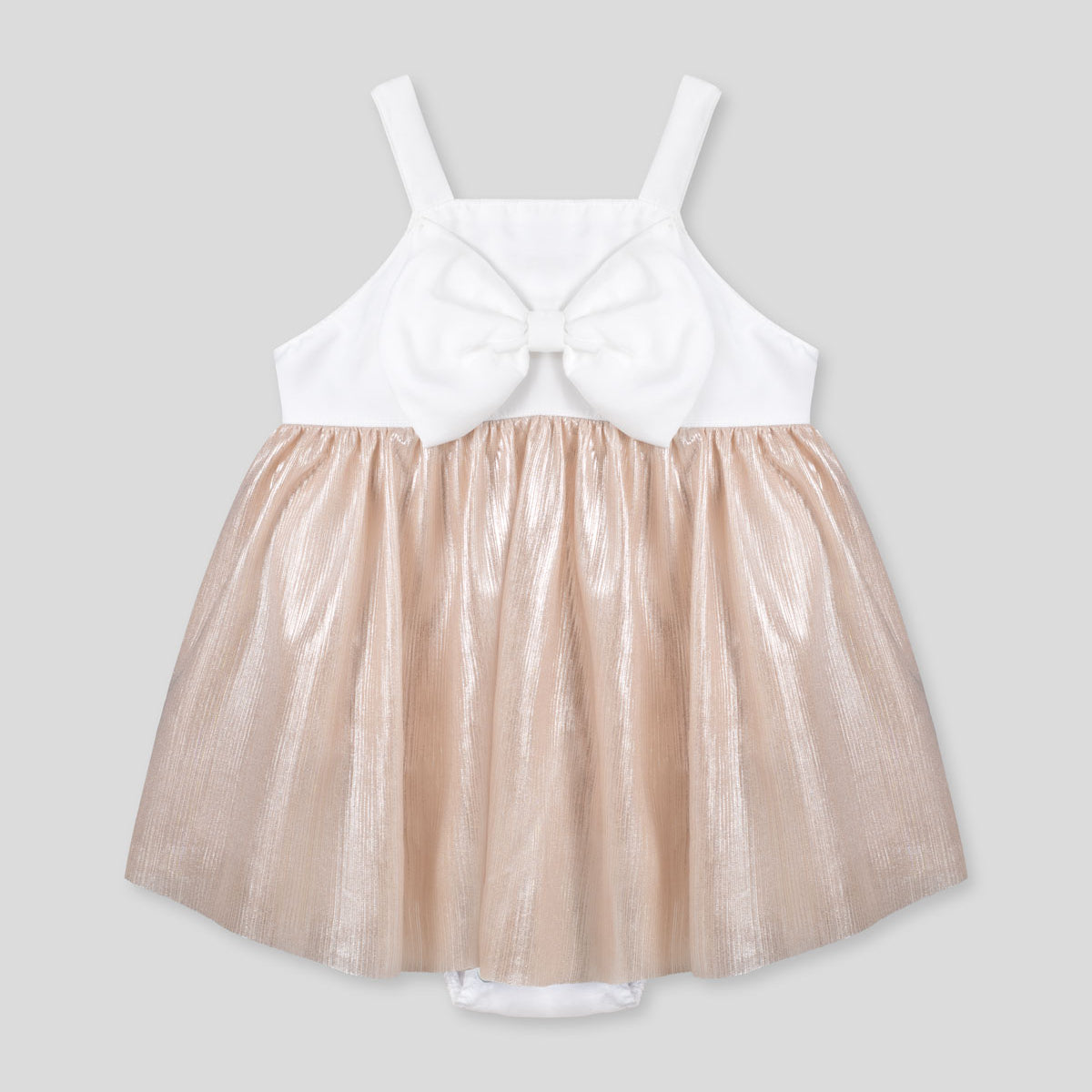 Vestido body con moño blanco y falda champán para bebé niña