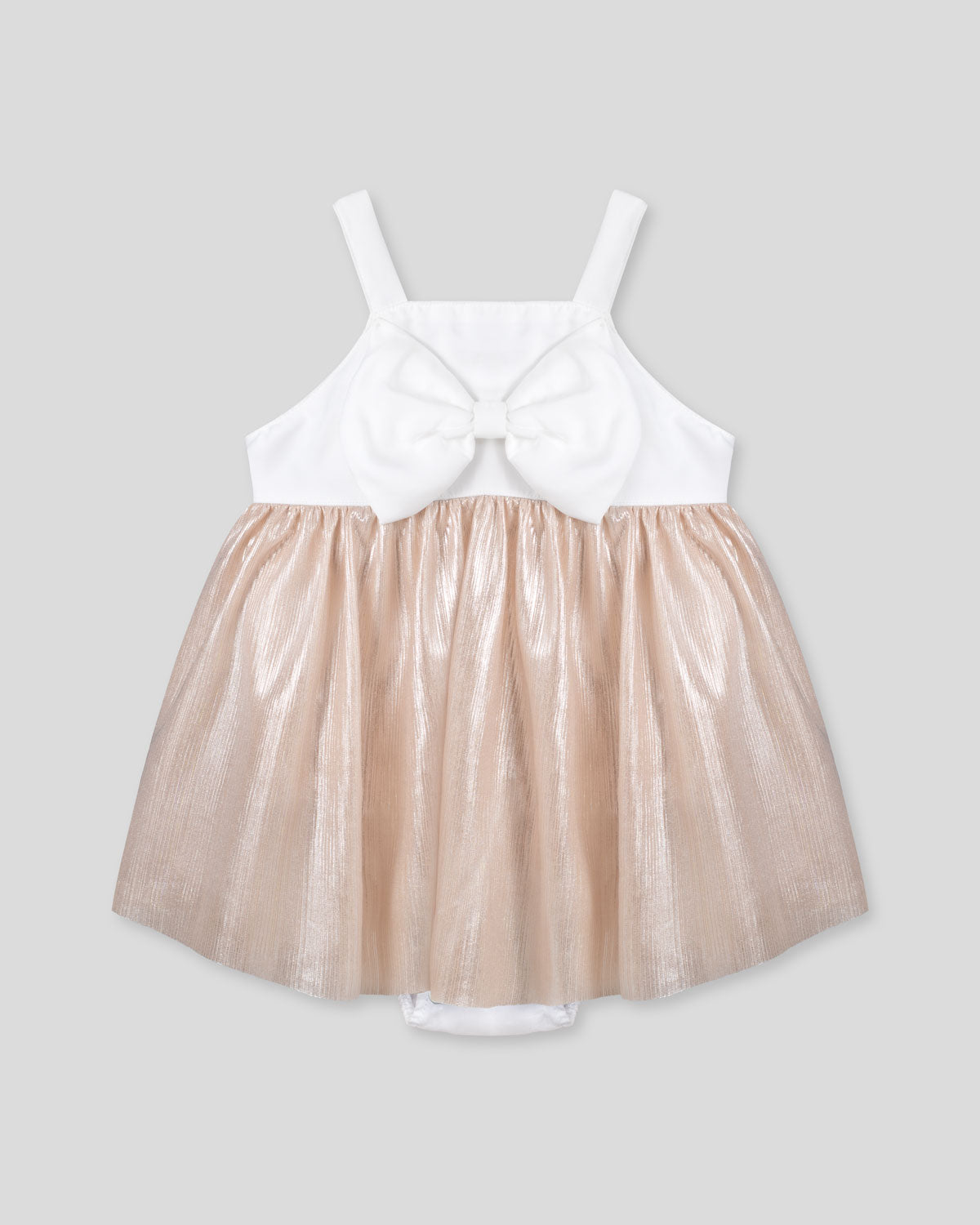 Vestido body con moño blanco y falda champán para bebé niña