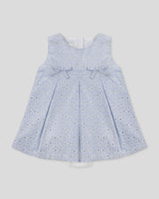 Vestido body en tela hoja rota azul con flores y moñitos para bebé niña