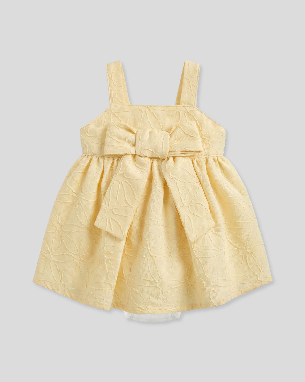 Vestido body amarillo con moño y flores bordadas para bebé niña