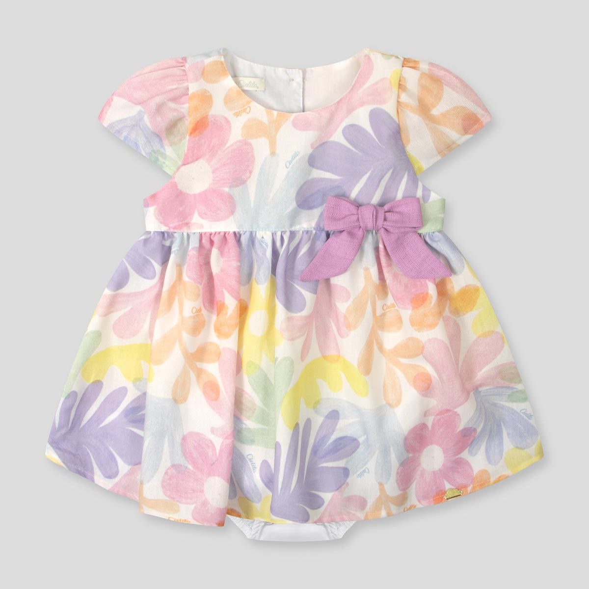 Vestido body estampado con moño lila para bebé niña