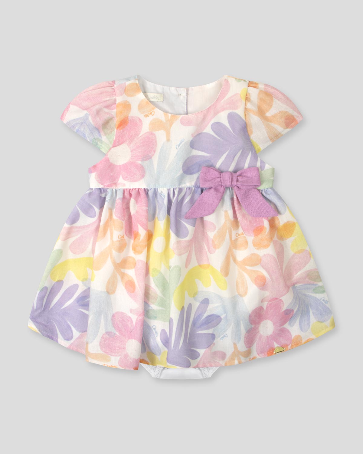Vestido body estampado con moño lila para bebé niña
