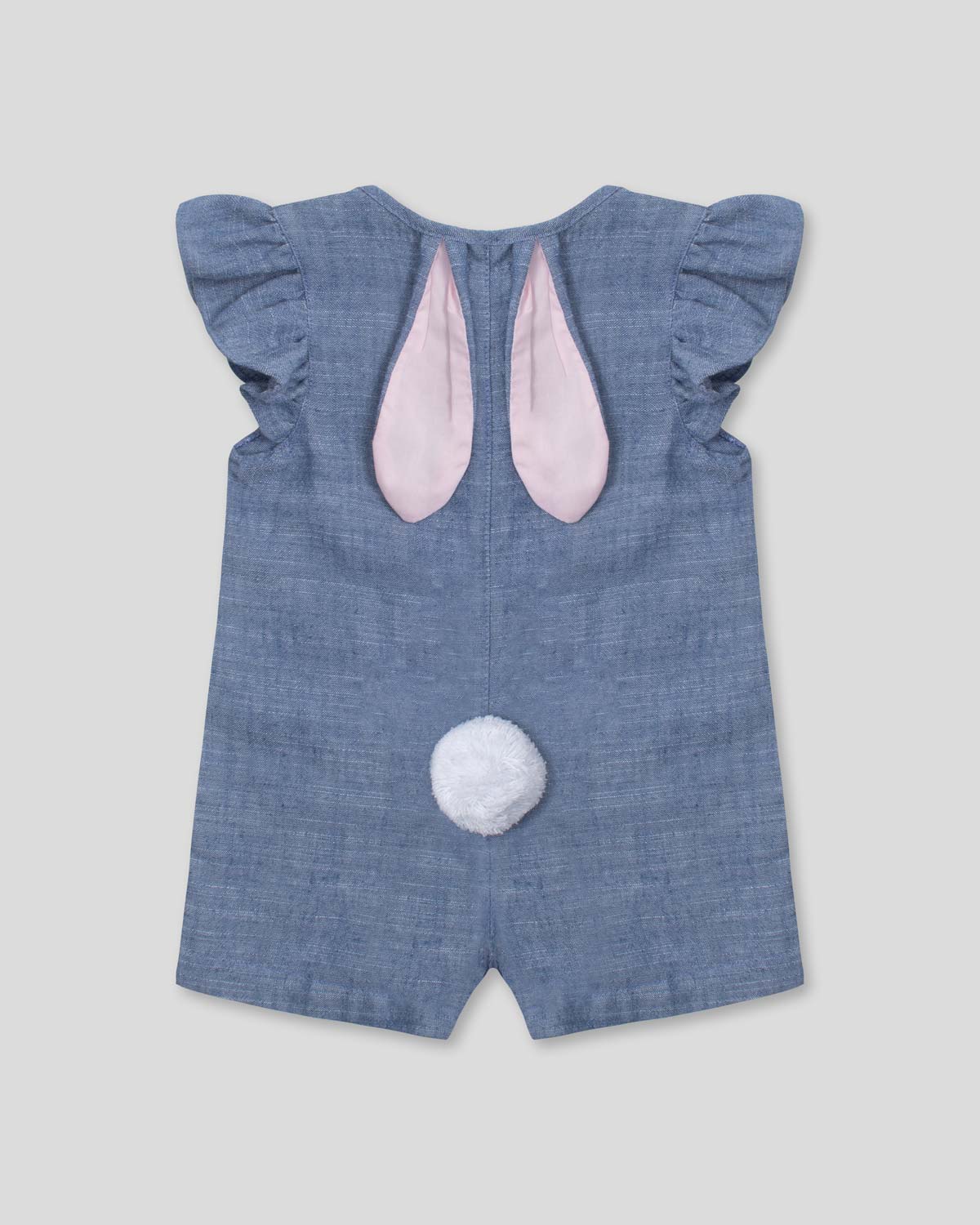 Enterizo corto azul con botones y orejitas de conejo para bebé niña
