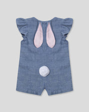 Enterizo corto azul con botones y orejitas de conejo para bebé niña