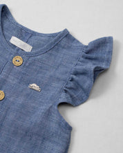 Enterizo corto azul con botones y orejitas de conejo para bebé niña