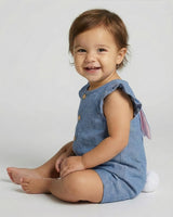 Enterizo corto azul con botones y orejitas de conejo para bebé niña