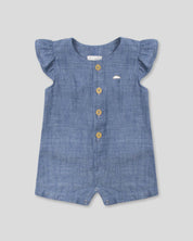 Enterizo corto azul con botones y orejitas de conejo para bebé niña