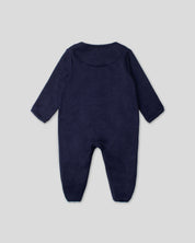 Pijama azul navy de botones con bordado de osito para bebé niña