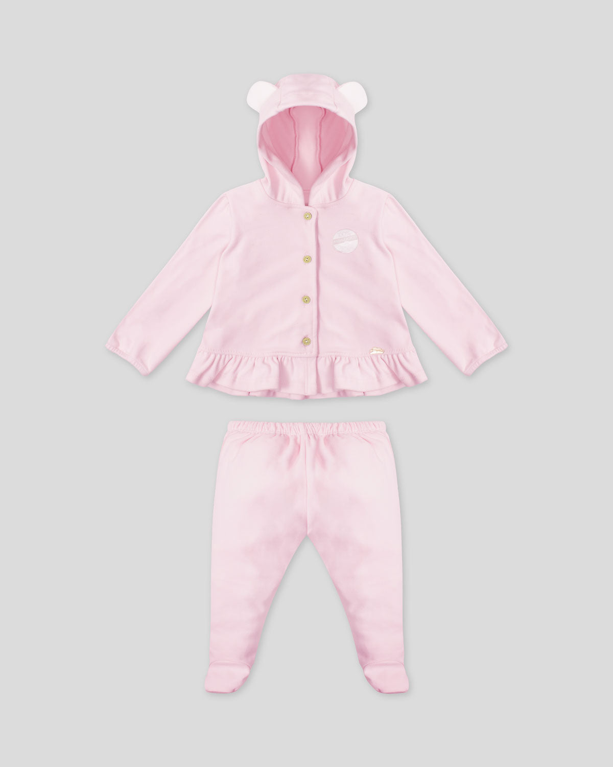 Pijama de 2 piezas rosa con capucha para bebé niña