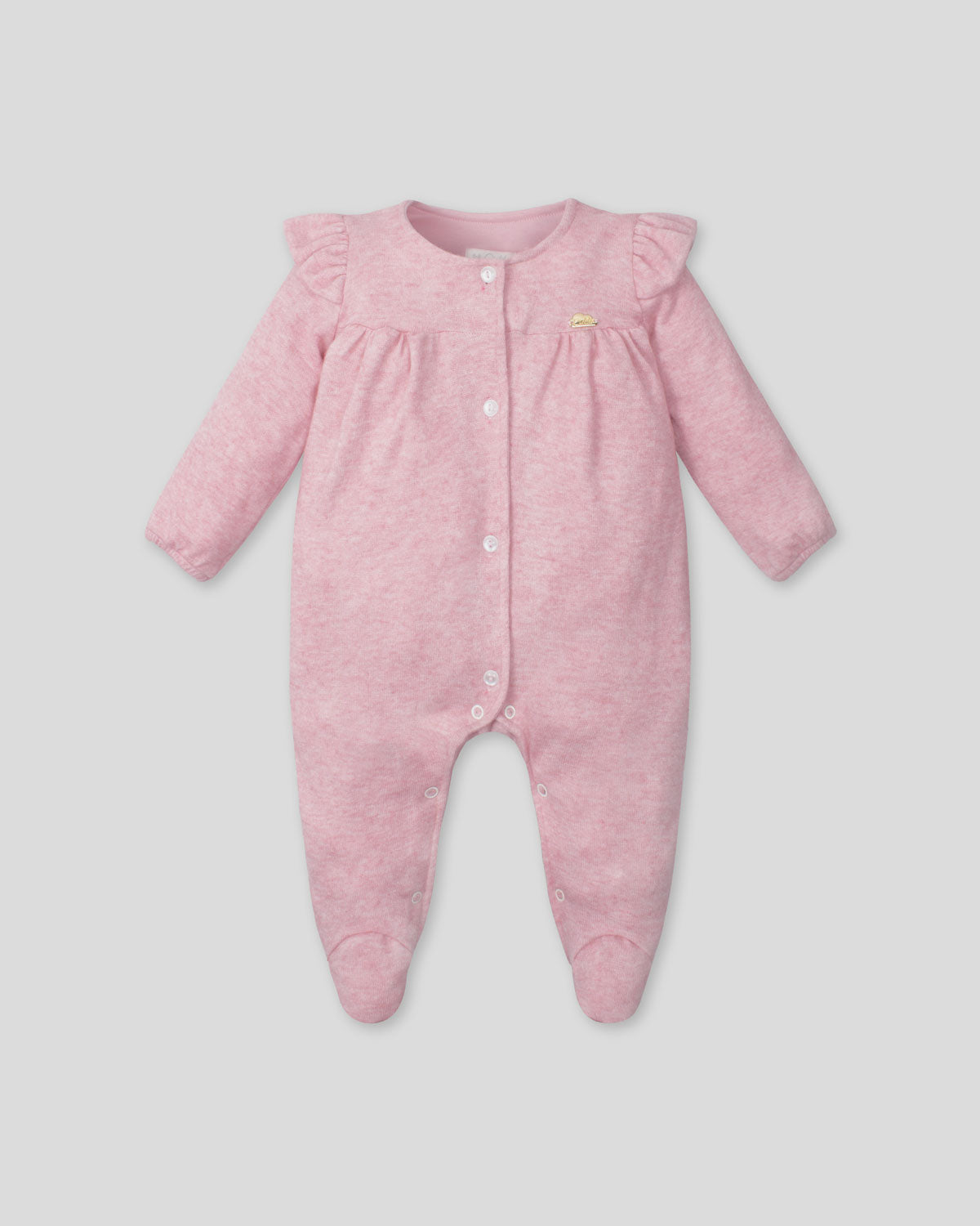 Pijama enteriza rosa con botones y boleros para recién nacida