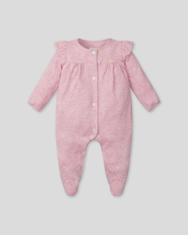 Pijama enteriza rosa con botones y boleros para recién nacida