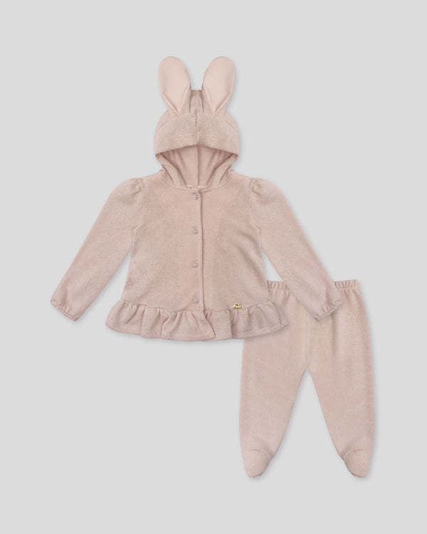 Pijama de dos piezas con gorrito de conejo para bebé niña