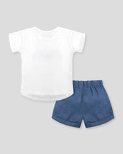 Conjunto camiseta estampada cherry y short azul para niña